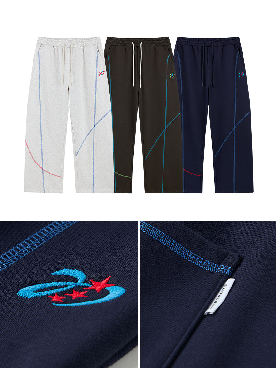 Irregular Straight Sports Pants - Navy