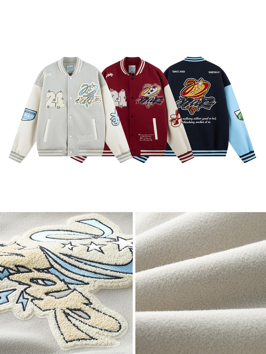 Tornado Logo Embroidery Baseball Jacket - Gray