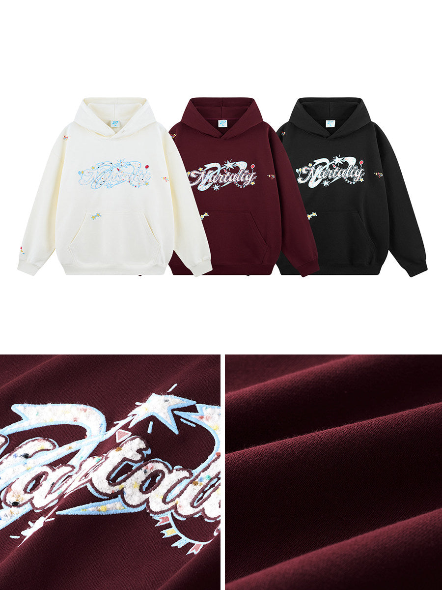 Dot Letter Applique Embroidery Hoodie - Red
