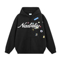 Embroidery Zip-Up Hoodie Coat - Black