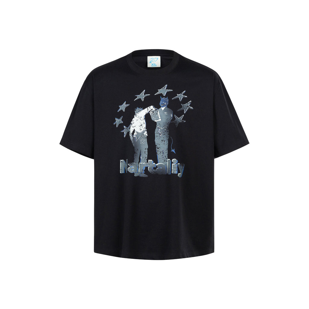 Nartaliy  Portrait Digital Print T-shirt- Black