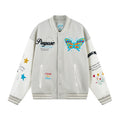 Nartaliy Butterfly Floral Embroidery Baseball Jacket - Gray