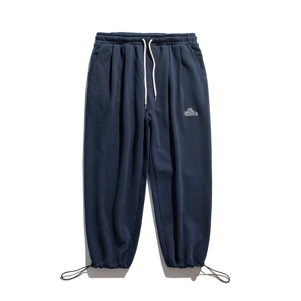 Cotton Drawstring Beam Foot Sweatpants - Navy