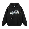 Dot Letter Applique Embroidery Hoodie - Black