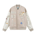 PU Embroidery Baseball Jacket - Apricot