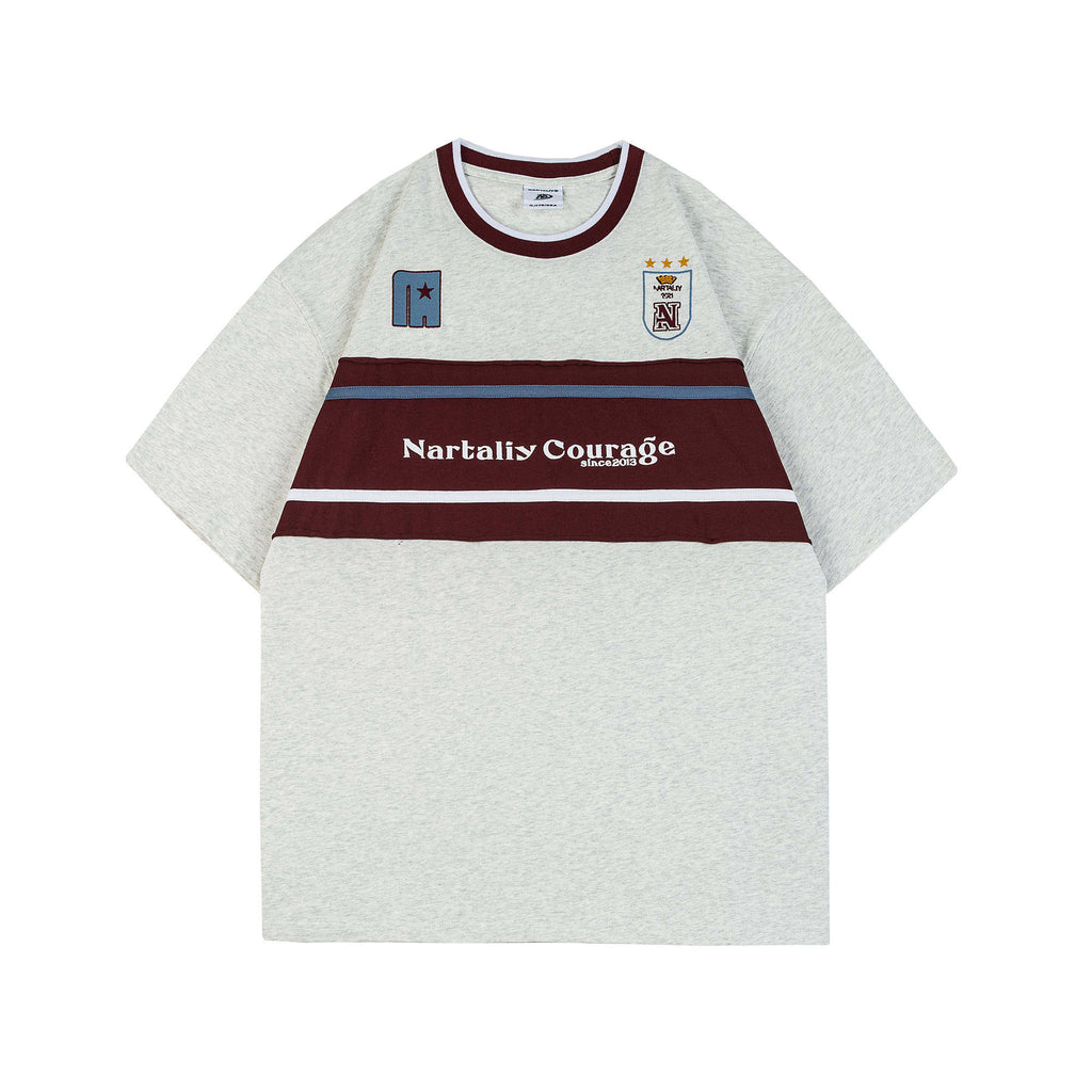 Nartaliy Embroidered Color-Block T-shirt- Light Gray