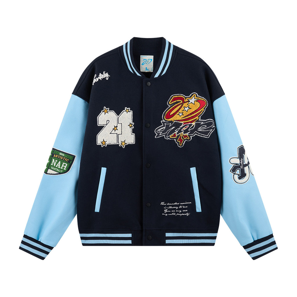 Tornado Logo Embroidery Baseball Jacket - Navy