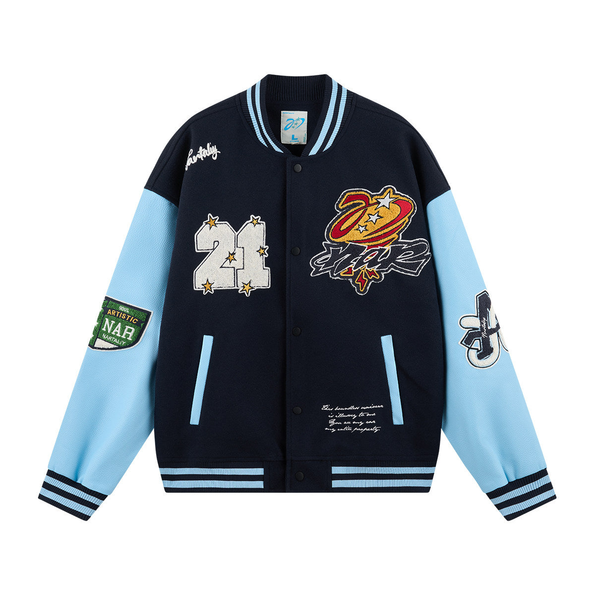 Tornado Logo Embroidery Baseball Jacket - Navy
