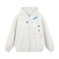 Embroidery Zip-Up Hoodie Coat - White
