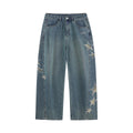 Star Patch Vintage Washed Jeans - Blue