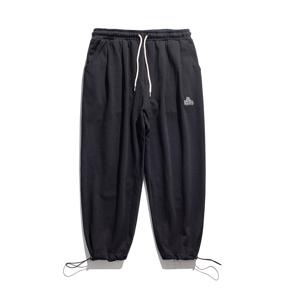 Cotton Drawstring Beam Foot Sweatpants - Black
