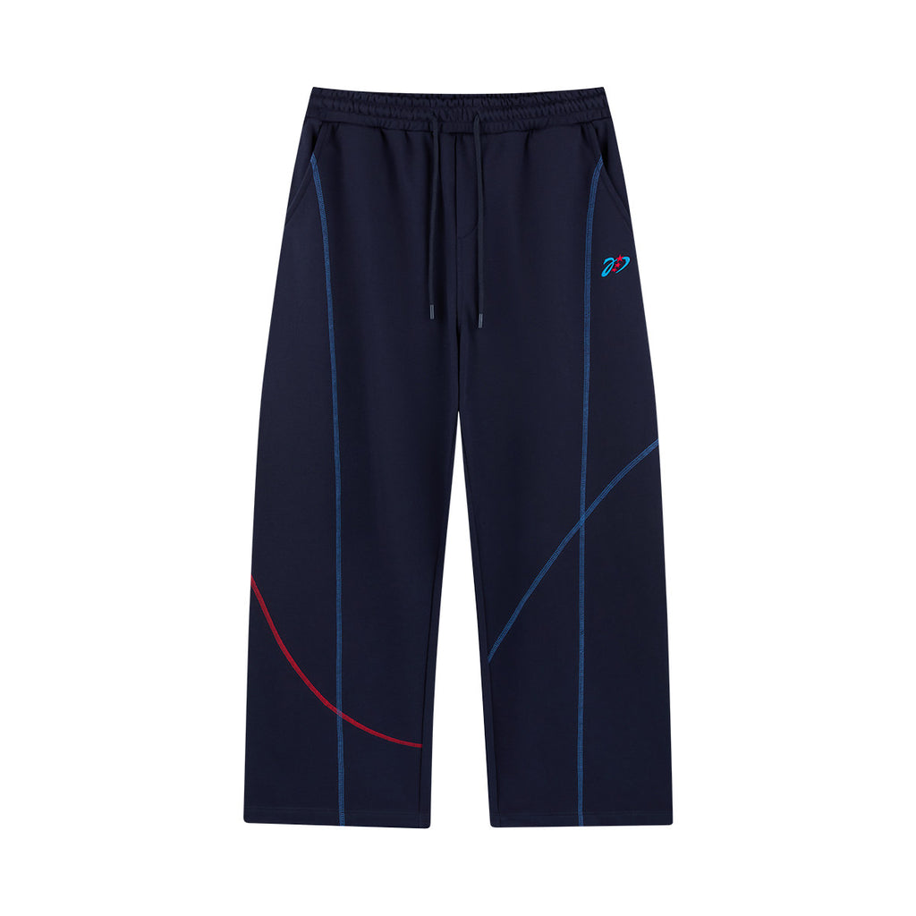 Irregular Straight Sports Pants - Navy
