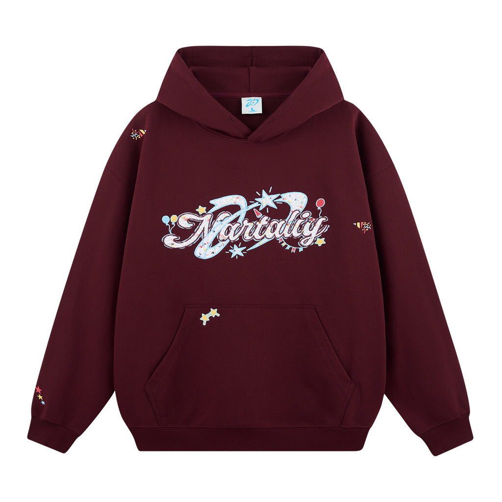 Dot Letter Applique Embroidery Hoodie - Red