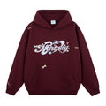 Dot Letter Applique Embroidery Hoodie - Red