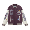 PU Embroidery Baseball Jacket - Purple