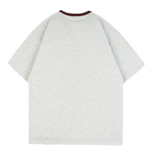 Nartaliy Embroidered Color-Block T-shirt- Light Gray
