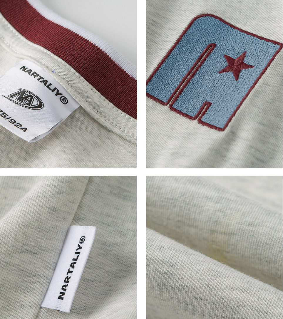 Nartaliy Embroidered Color-Block T-shirt- Light Gray