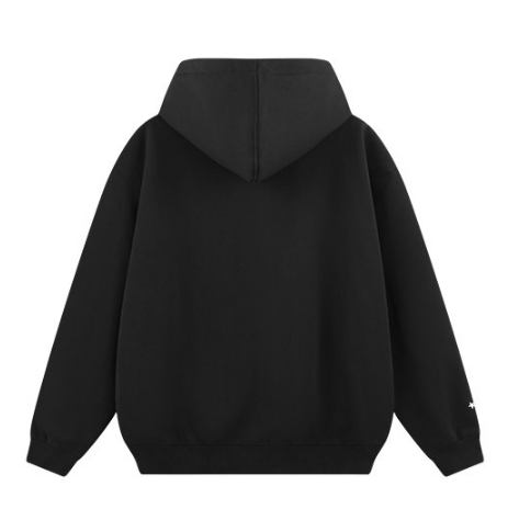 Embroidery Zip-Up Hoodie Coat - Black