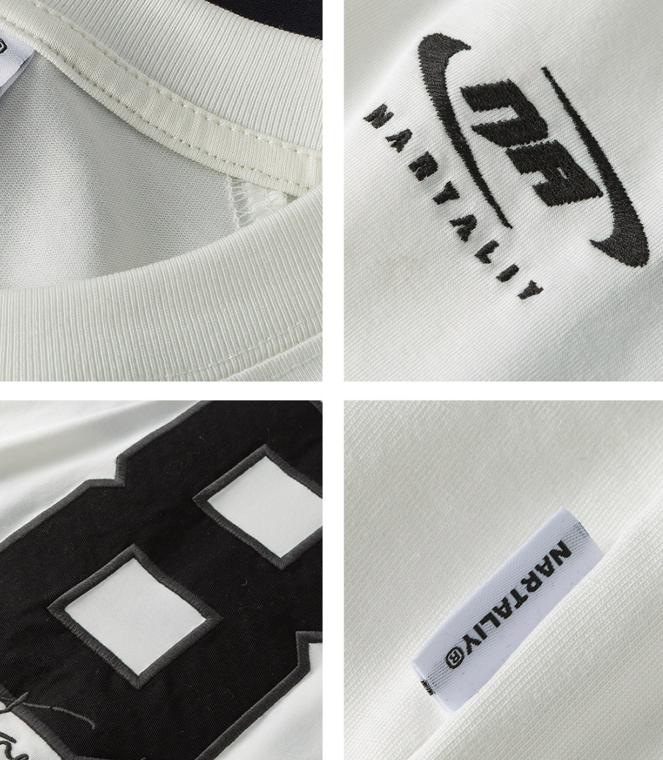 Applique Embroidery Raglan T-Shirt - White