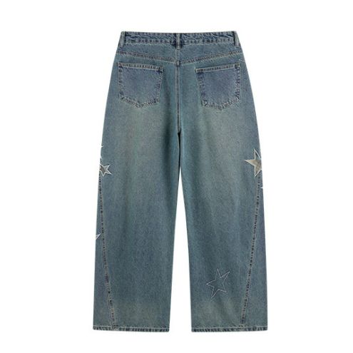 Star Patch Vintage Washed Jeans - Blue