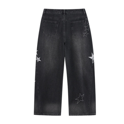 Star Patch Vintage Washed Jeans - Black